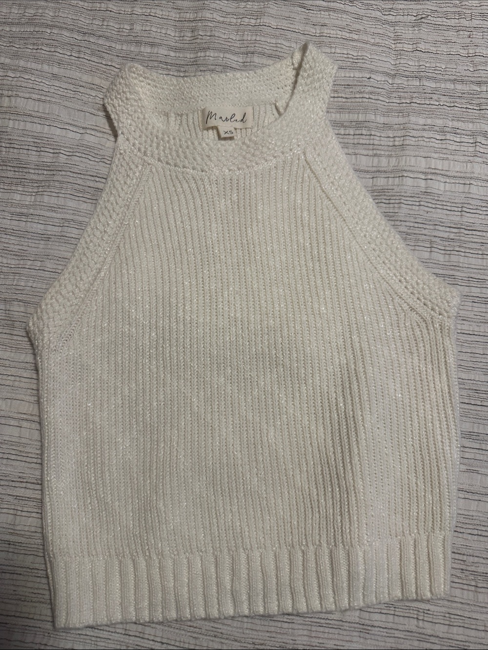 Marled Cream Off-the-Shoulder Knit Halter Sweater